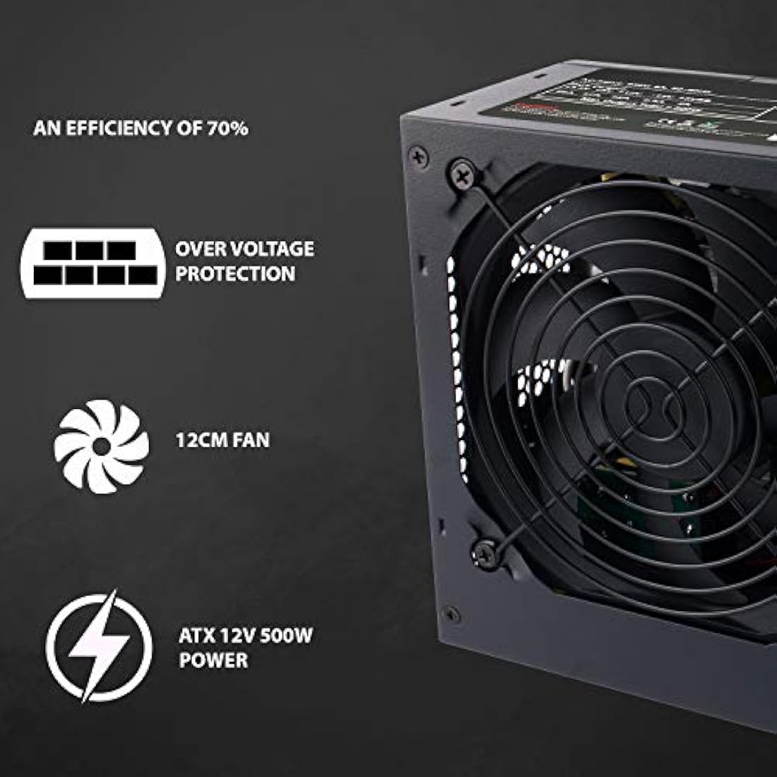 CiT Builder 500W Power Supply, Non Modular, PPFC, 70% Efficiency, 12cm Cooling Fan, An Excellent Entry Level Power Supply, No Power Cable Included | Black