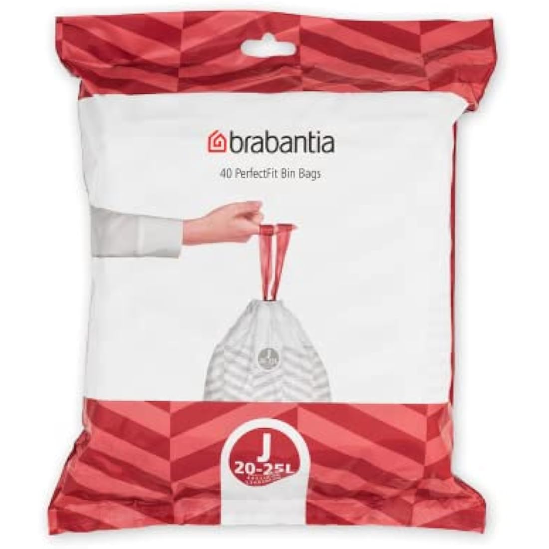 Brabantia PerfectFit Bin Liners Size J (23 Litre), White,115608 Thick Plastic Trash Bags with Tie Tape Drawstring Handles (40 Bag)
