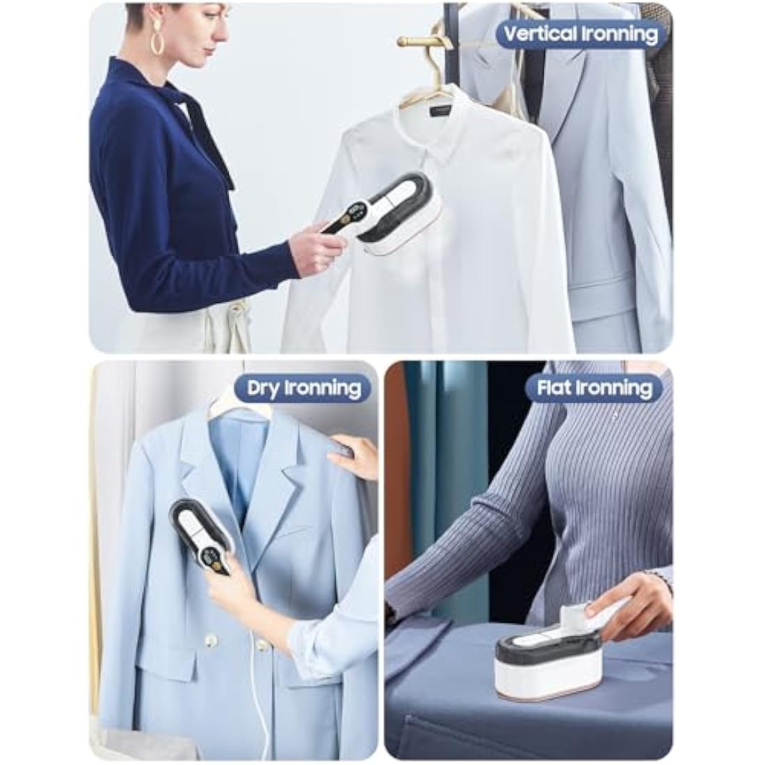 Travel Iron Portable Clothes Steamer - Upgraded 2 in 1 Steam Handheld Clothing Wrinkles Remover for Garments, 4 Steam Levels, 10S Fast Heat-up, 150ML Water Tank, LCD Screen Iron for Home,Office,Travel