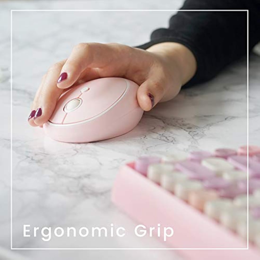 Perixx PERIDUO-713 Wireless 2.4 GHz Cute Keyboard and Mouse Combo, Retro Round Key Caps, UK Layout, Pastel Pink