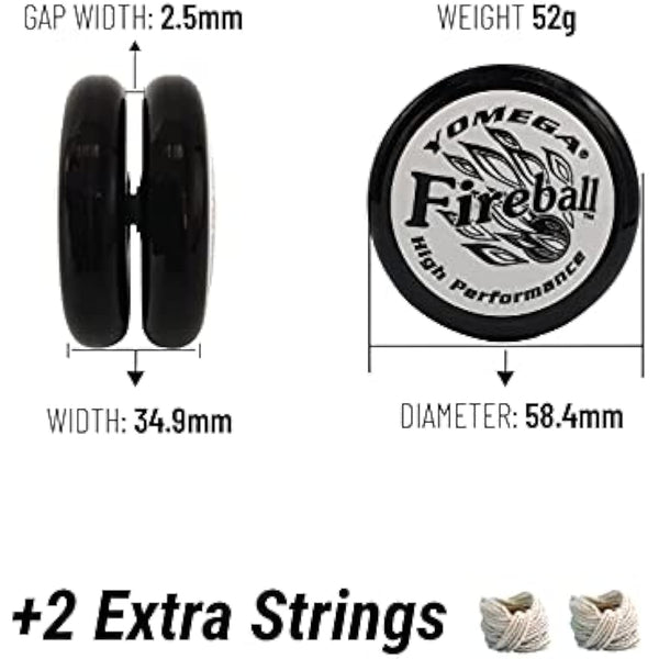 Yomega Fireball YoYo -HIGH Performance Responsive Transaxle Yoyo, Great for string tricks for advance Players to Perform Like Pros + Extra 2 yo yo Strings & 3 Month Warranty (black white)