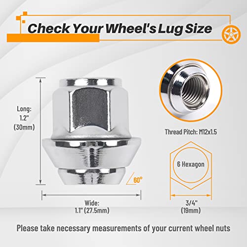 MIKKUPPA M12x1.5 Alloy Wheel Nuts - 19mm Hex Replacement for Ford, fiesta, Kuga, Alloy Wheels (20Pcs, Chrome)
