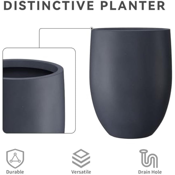 Kante Concrete Large Outdoor Indoor Planters, Decorative Pots with Drainage Holes, Modern Round Taper Style for Home and Garden, Dark Gray, 21.7" H