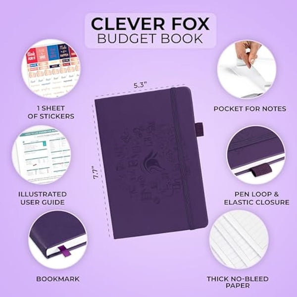 Clever Fox Budget Book – Financial Planner Organizer & Expense Tracker. Money Planner Account Notebook for Monthly Budgeting. Compact (Purple)