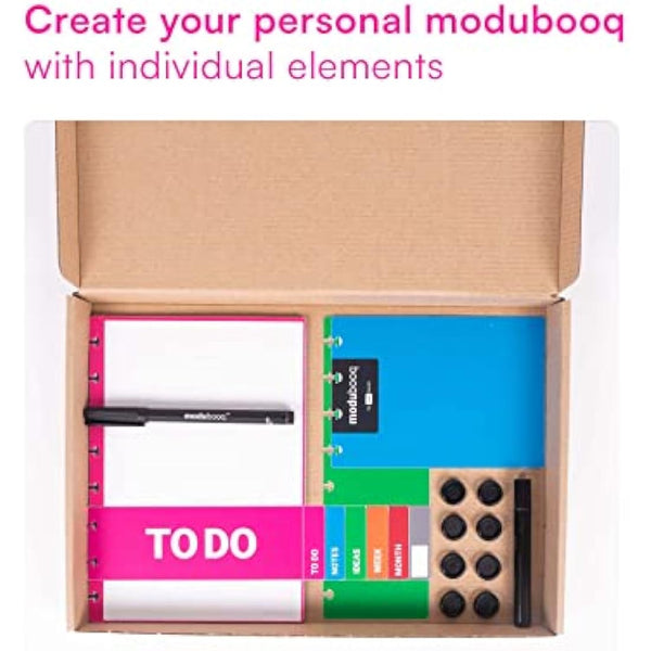 MODUBOOQ organizer, block - Modular Reusable Smart Notebook A5 - Notebook with Tabs & Discbound System - 40 modular pages with duratech3 technology - Washable and writes like paper