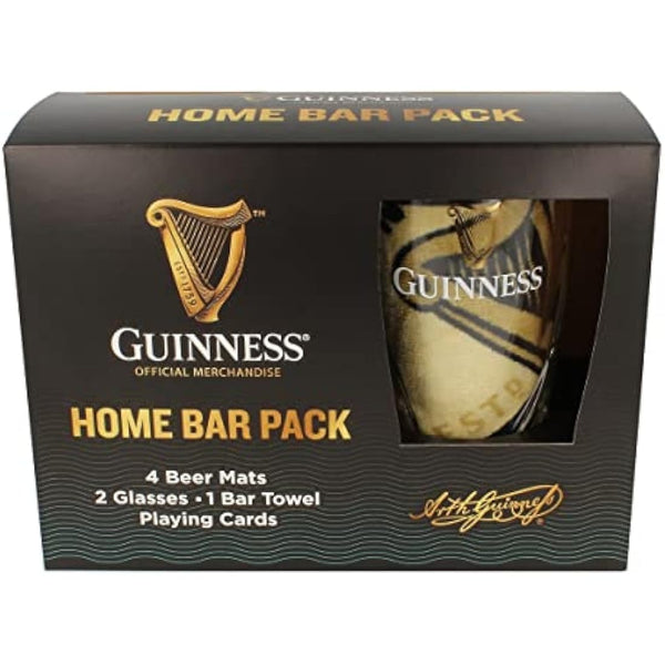 Guinness Home Bar Pack - Gravity Pint Glasses, Bar Towel & Playing cards