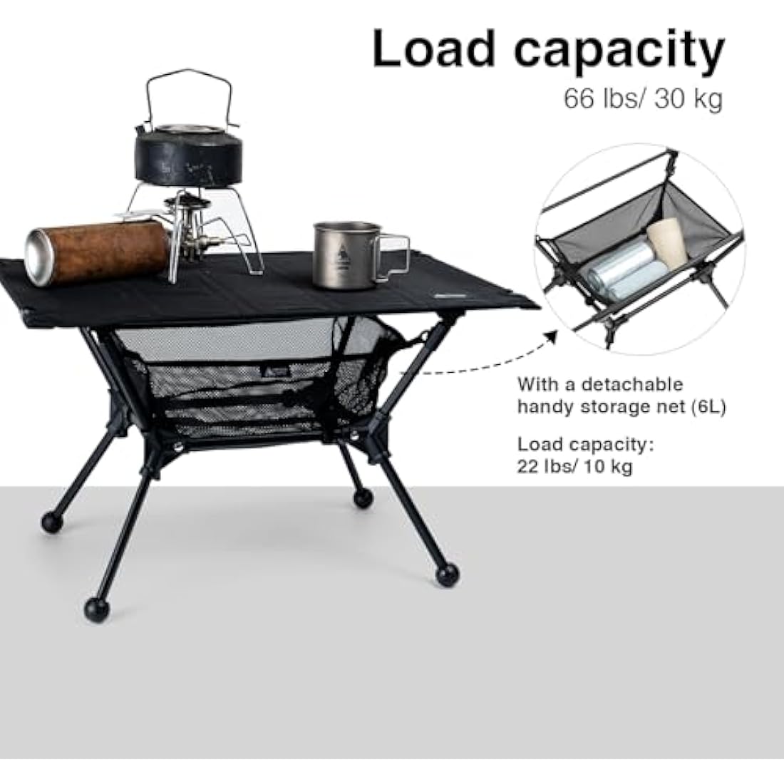 ONETIGRIS Dipper Camping Table, Lightweight Portable Folding Table with Mesh Storage Net, High/Low Options, Ideal for Camping, Hiking, Tailgating, Beach, Picnic, Travel, Backyard