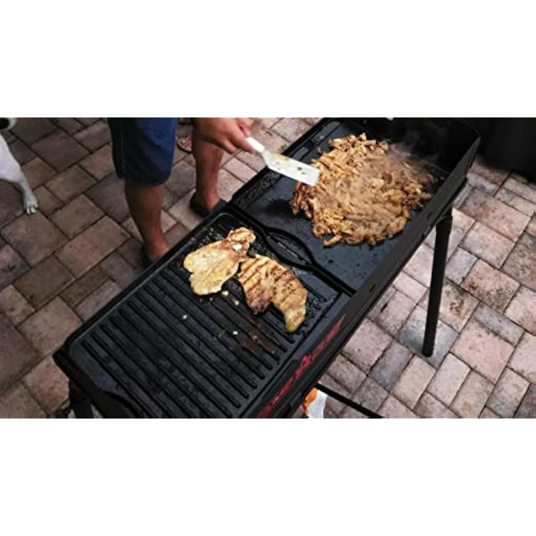 Denmay Cast Iron Griddle, 34 x 40 CM, Double-Sided Reversible Grill/Griddle Combo, Heavy Duty, Black, Rectangular, Griddle Plate for Campchef stoves