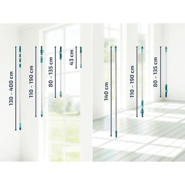 Leifheit Click System Handle 145-400 cm, Mop Handle Adjusts and Extends from 145-400 cm, Telescopic Pole to Extend Reach of Squeegee, Duster or Mop Head