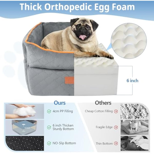 GL GLENSLAVE Dog Car Seat for Small Medium Dogs, Memory Foam Dog Booster Car Seat for Dogs 0-15 kg, Anti-Slip Pet Car Seat with 2 Adjustable Leashes, Elevated Dog Car Travel Bed with Storage Pockets