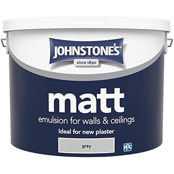 Johnstone's 10L Contract Matt Emulsion Grey Paint Walls Plaster Build Home House