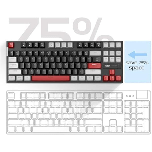 MageGee 75% Mechanical Gaming Keyboard with Red Switch, LED Blue Backlit Keyboard, 87 Keys Compact TKL Wired Computer Keyboard for Windows Laptop PC Gamer - Black/Grey