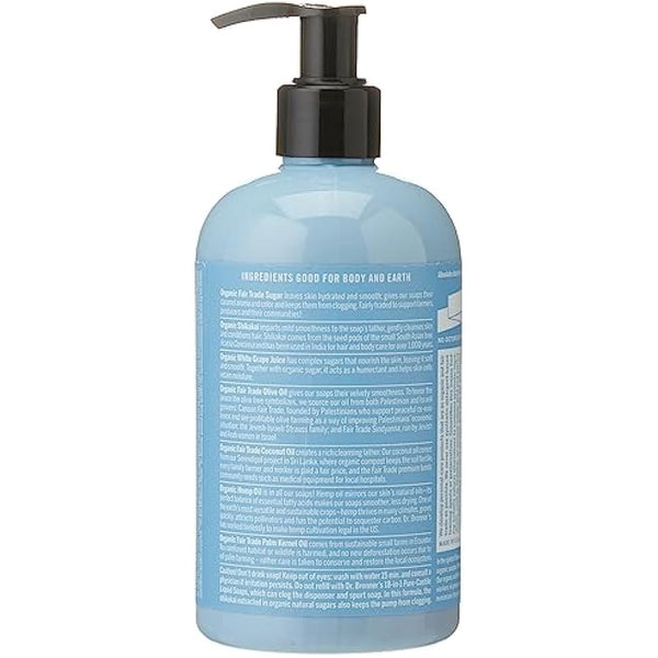Dr Bronner’s 4-in-1 Organic Unscented Baby Sugar Soap, Made with Organic Oils, Sugar and Shikakai Powder, For Hands, Body, Face & Hair, Fair Trade Certified & Vegan Friendly, 335ml Recycled Pump Bottle
