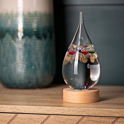 Widdop Tear Drop Design Galileo thermometer On Wood Stand