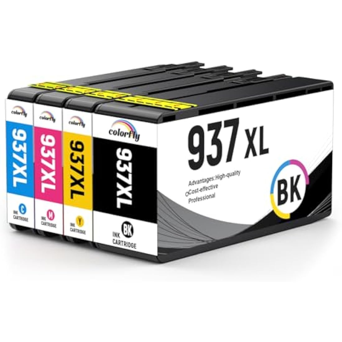 colorfly 937XL 937e (with Chip) Ink Cartridges Compatible with HP 937XL 937E 937 HP Officejet Pro 9110b 9120b 9130b 9720 9730 (4 Pack)