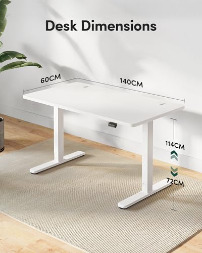 FEZIBO Height Adjustable Electric Standing Desk, 120 * 60 cm Stand up Table, Sit Stand Home Office Desk with Splice Board, White Frame/Maple Top