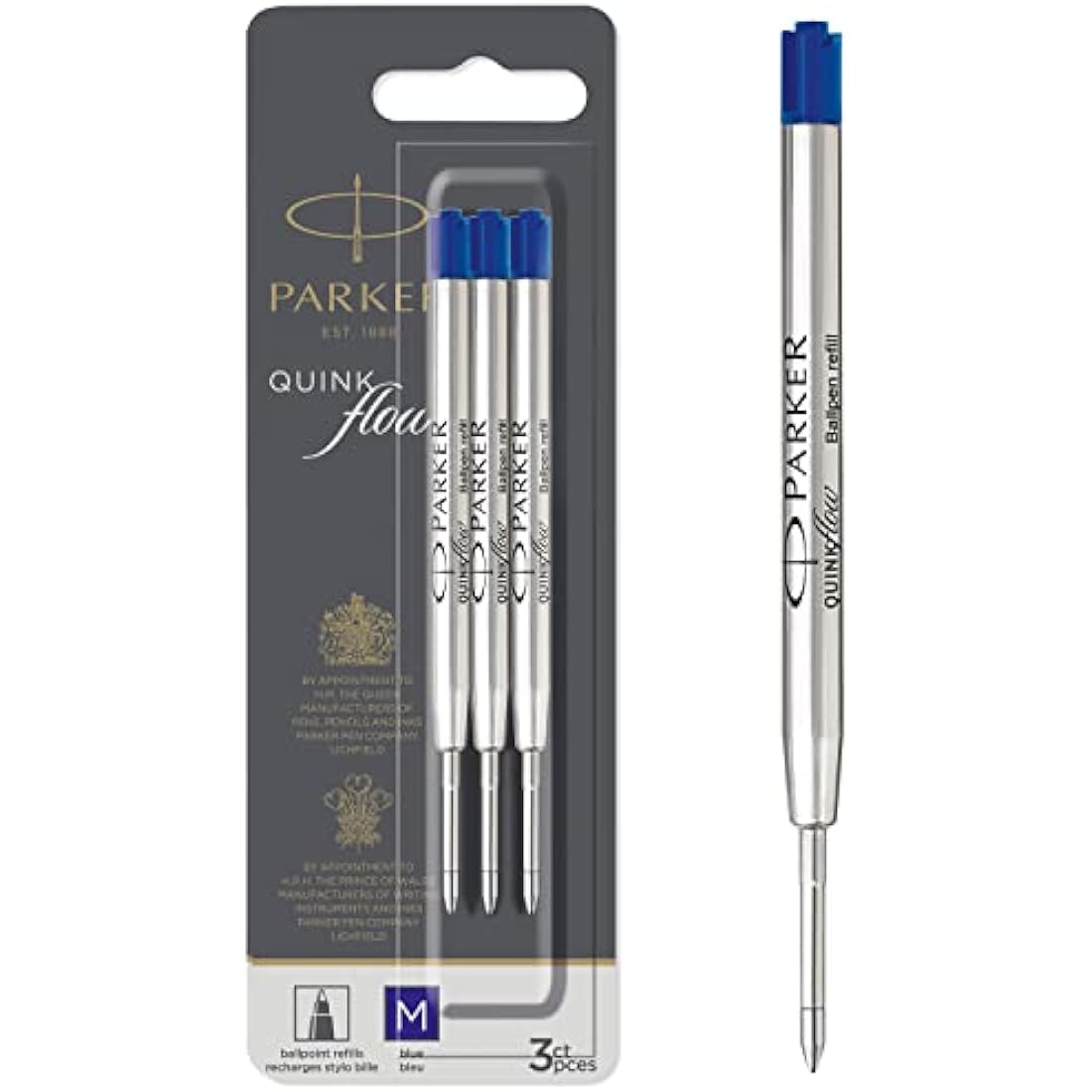 Parker Ballpoint Pen Refills | Medium Point | Blue QUINKflow Ink | 3 Count