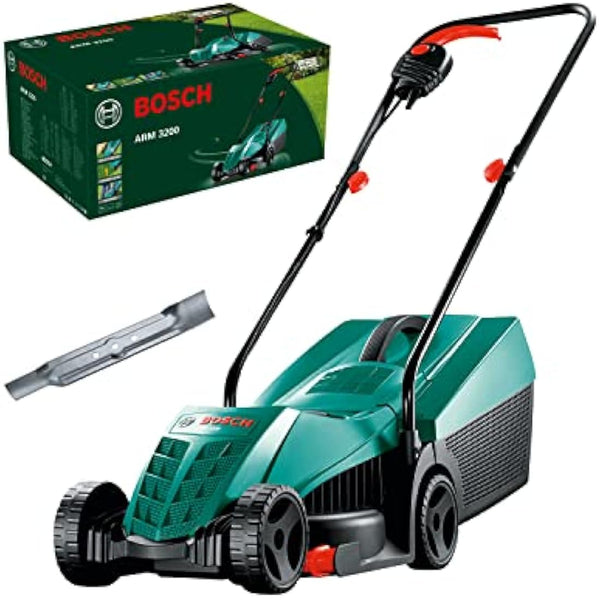 Bosch Electric Lawnmower ARM 3200 (1200 W, Cutting Width: 32 cm, with Additional Blade Included, in Carton Packaging) – Amazon Edition