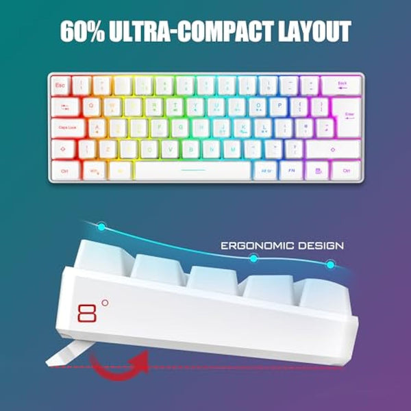 RedThunder 60% RGB Gaming Keyboard and Mouse Combo,UK Layout Ultra Compact Backlit Mini Keyboard, Lightweight 7200 DPI Cellular Optical Mouse, Portable Wired Gaming Set for PC PS5 Gamers (White)