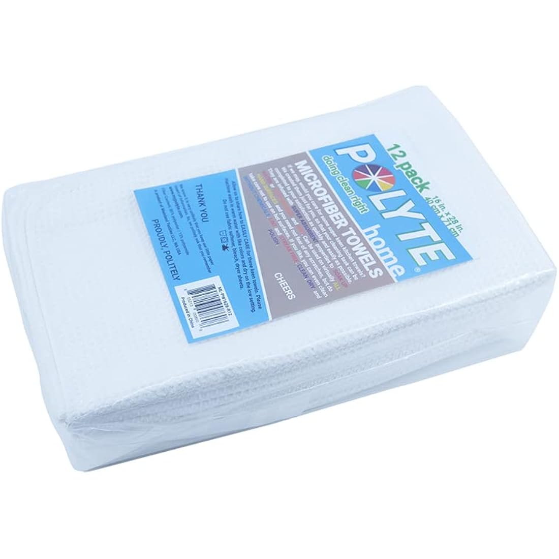 POLYTE Premium Microfibre Kitchen Dish Tea Towel Waffle Weave (White, 40x71) 12 Pack