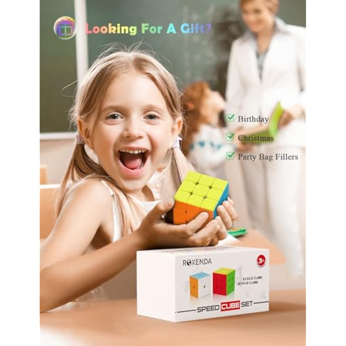 ROXENDA Speed Cube Set, 2X2 3X3 Speed Cube Original Fast Cube with Instruction (Stickerless)