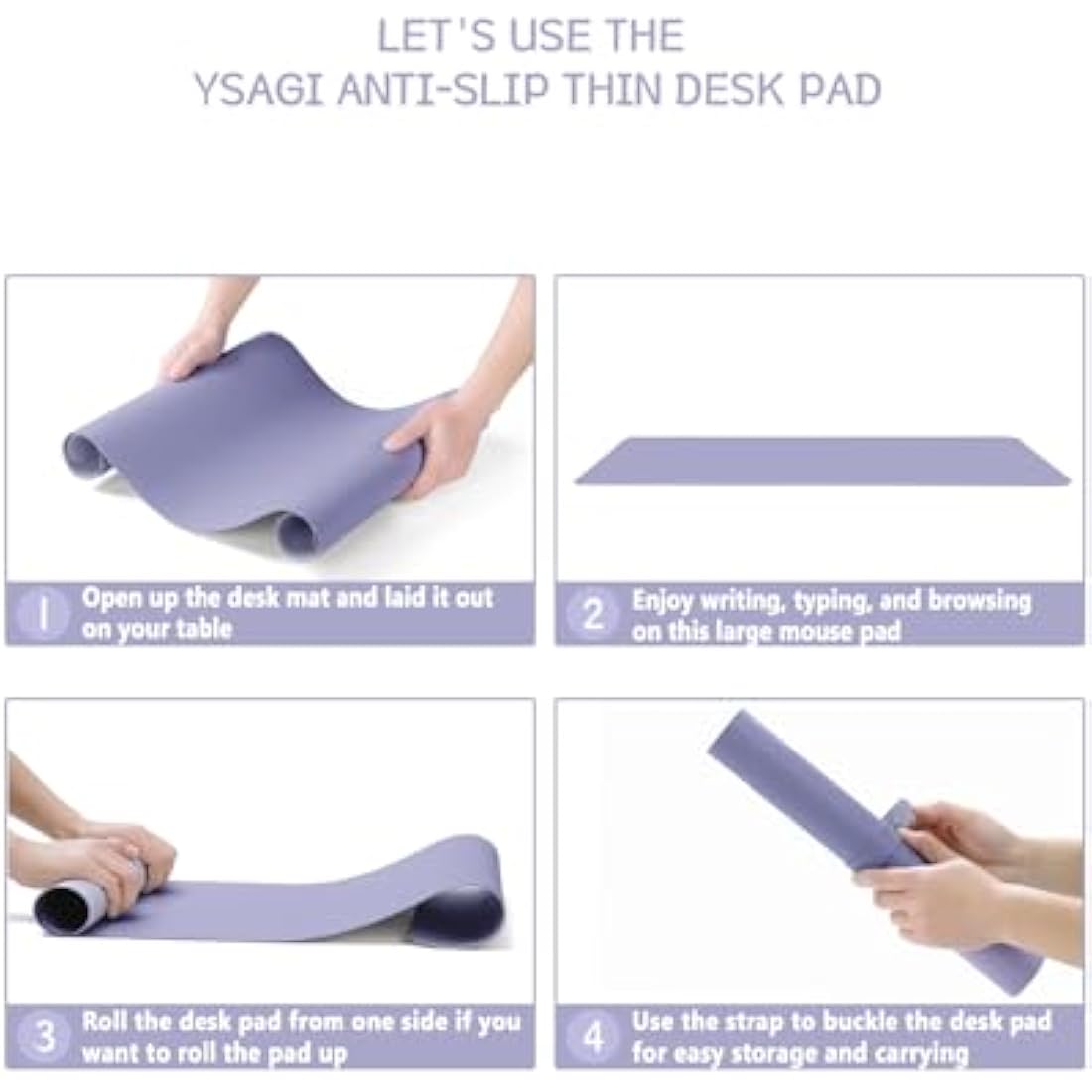 YSAGi Non-Slip Desk Pad, Waterproof PVC Leather Desk Table Protector, Ultra Thin Large Mouse Pad, Easy Clean Laptop Desk Writing Mat for Office Work/Home/Decor (60 x 35 cm, Lavender)