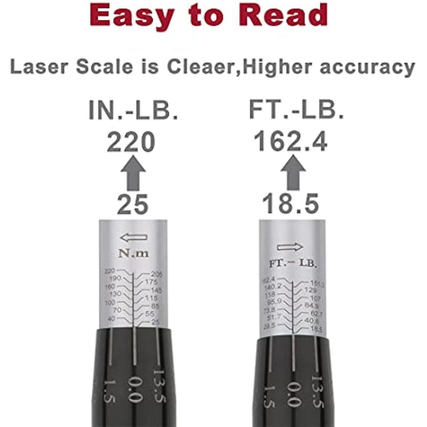 FOURROBBER Torque Wrench1/2-Inch Drive Click 25-220 Nm Dual-Direction Adjustable Torque Wrench Set