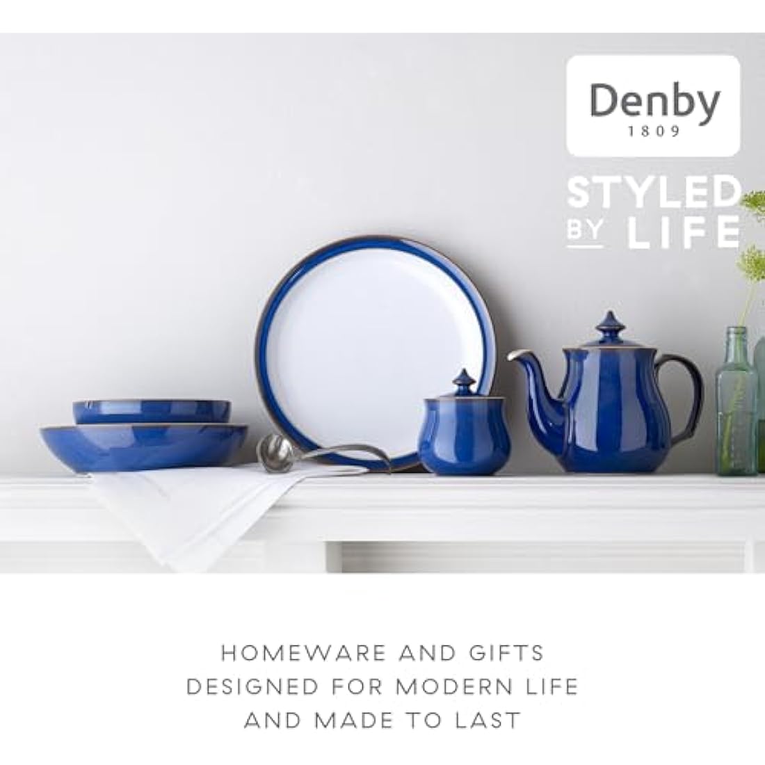 Denby - Imperial Blue Dinner Plates Set of 2 - Dishwasher Microwave Safe Crockery 26.5cm - Blue, White Ceramic Stoneware Tableware - Chip & Crack Resistant Large Plates