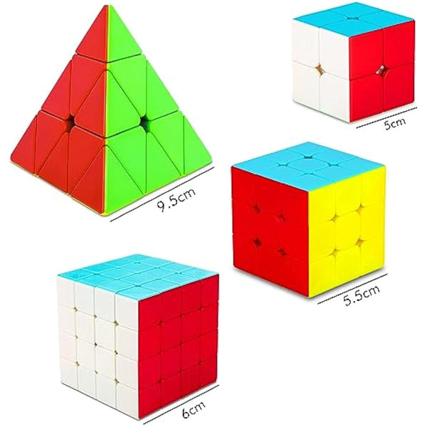Coolzon Speed Cube Set, 4 Pack Stickerless Magic Cube Set 2x2 3x3 4x4 Pyraminx Triangle, Easy Turning 3D Puzzle Cube Games Toy Present for Kids Adults