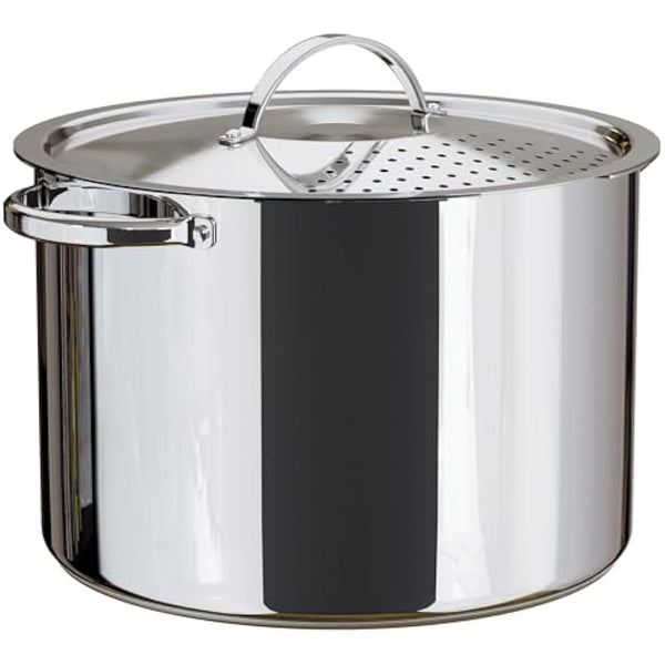 Stainless Steel Pasta Pot with Locking Strainer Lid - 5.5 Quart Large Capacity Cooking Pot | Twist & Lock for Easy Drain & No Colander Or Strainer Basket Insert Needed | Dishwasher Safe