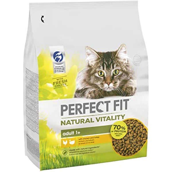Perfect Fit Natural Vitality Dry Cat Food Adult 1+ - Complete Dry Food for Adult Cats from 1 Year Old, Rich in Chicken and Turkey – 2, 4 kg (Pack of 3)