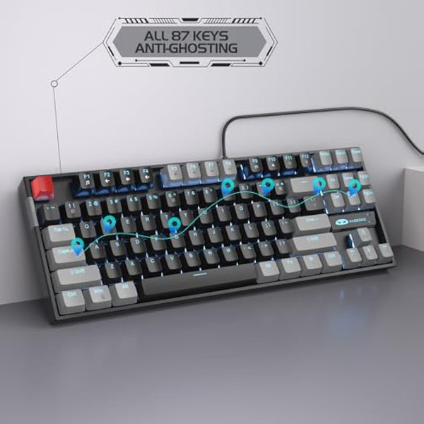 MageGee 75% Mechanical Gaming Keyboard with Red Switch, LED Blue Backlit Keyboard, 87 Keys Compact TKL Wired Computer Keyboard for Windows Laptop PC Gamer - Black/Grey