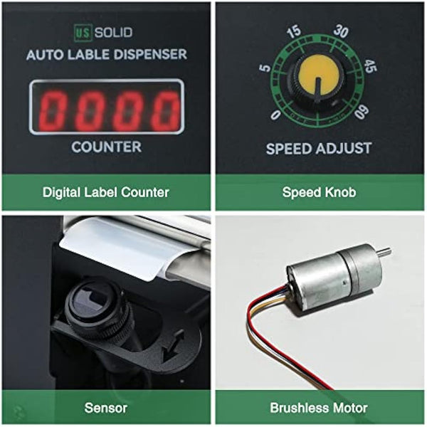 U.S. Solid Automatic Label Dispenser w/Counter - Speed Adjustable Label Dispensing Machine - Width 10-115MM Length 8-130MM - Translucent and Opaque Labels