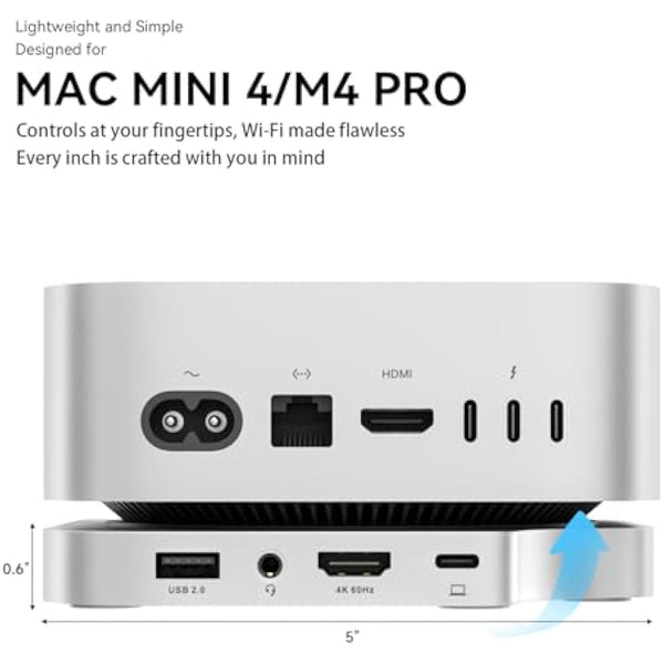 Minisopuru iExpandMate MINI4PRO Mac Mini M4 Dock with 4K@60 HDMI, 4TB M.2 NVMe SSD Enclosure, Mac Mini Hub & Stand for Mac mini M4 and M4 Pro 2024 (TF/SD Solt, 3* USB-A 2.0, Audio) | Silver