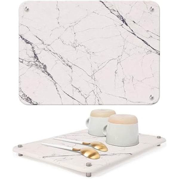 Spaceneat Diatomite Stone Drying Mat for Kitchen Counter - Rapid Moisture Removal - 40 x 30 cm Large Dish Drying Stone for Kitchen Sink - Diatomaceous Earth Quick Dry Dish Mat - White Marble