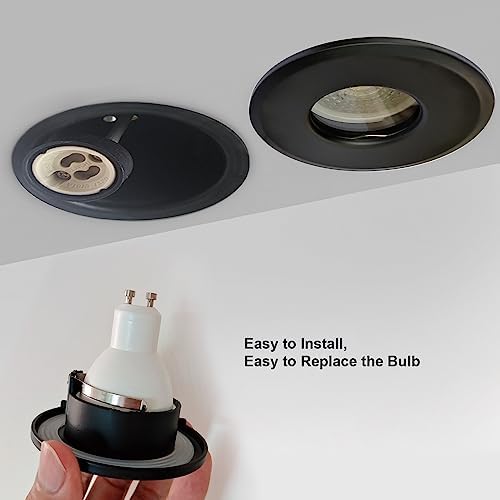 4XSweier 90 Minute Fire Rated Ceiling Recessed LED Spotlight, 5W 3000K Warm White IP65 Waterproof Bathroom LED Recessed Downlight, Cutout 75mm. Black (Non-Dimmable)