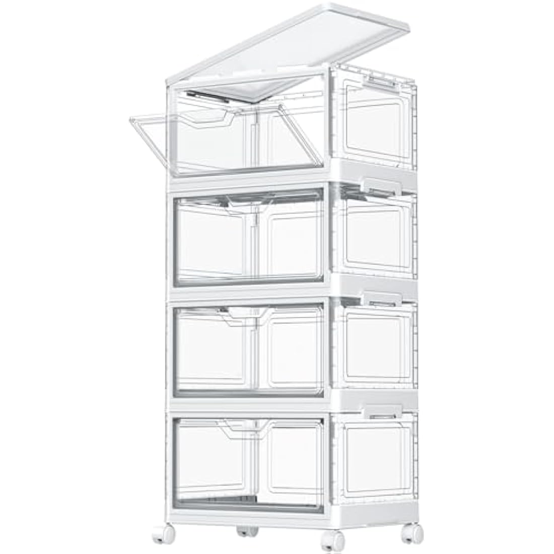 TidyTrove Storage Boxes with Lid - 23L*4 Plastic Storage Box with Front Door, 4 Tier Stackable Boxes, Plastic Drawers, Large Storage Box with Lid for Kitchen Storage & Organisation