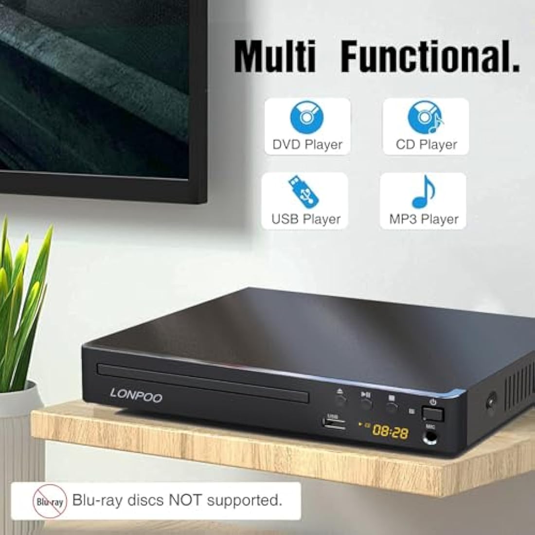 Compact DVD Player for TV - Multi-Region DVD CD Disc Player with HDMI Port, USB-IN & MIC-Out, Remote &HDMI & AV Cable Included (LP-099UK)