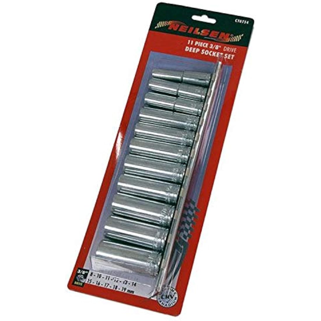 Neilsen CT0754 Drive Deep Socket Set On Rail, Silver, 3/8-Inch, Set of 11