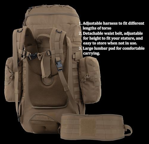 BACKFERRY 75L Tactical Backpack with Internal Frame, MOLLE, and Hydration System for Camping,Hunting,Backpacking,Hiking and Wild Adventure