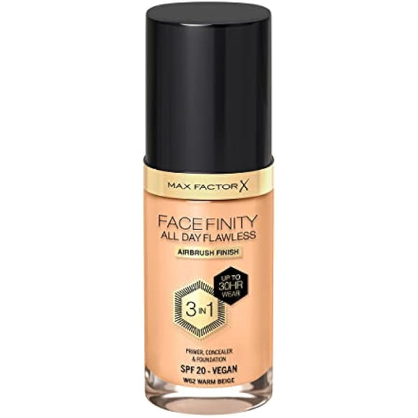 Max Factor Facefinity 3-in-1 All Day Flawless Liquid Foundation, SPF 20 - 62 Warm Beige, 30 ml