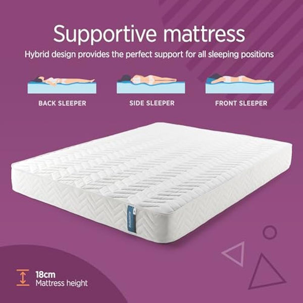 Summerby Sleep' No1. Coil Spring and Memory Foam Hybrid Mattress | King Size: 150cm x 200cm, White