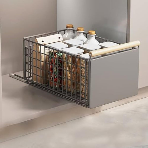 Pull Out Cabinet Organiser, pull out kitchen storage Foldable, Kitchen Cupboard Organiser with Handle, No Drill Adjustable Drawers, Slide Out Drawers for Kitchen Cabinets, grey, 23.5*19.5*39.5~56.5cm