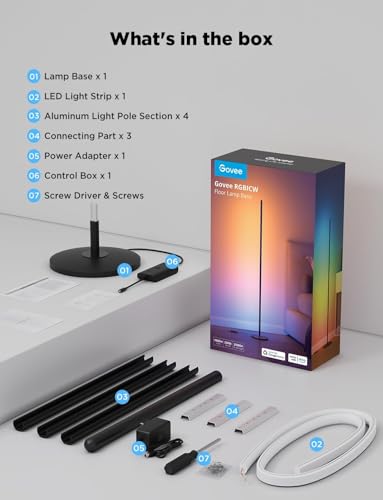 Govee LED Floor Lamp, RGBIC Modern Corner Lamp, Smart Standing Lamp with 61 Scene Modes,Music Sync, Black Corner Floor Lamp for Living Room, Bedroom