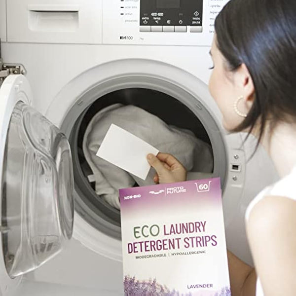 Proto Future Eco-Friendly Laundry Detergent Sheets - Biodegradable, Hypoallergenic, Zero Waste, Plastic-Free Eco-Strips - No Enzymes, Plant-Based Formula (60 washes, Lavender)