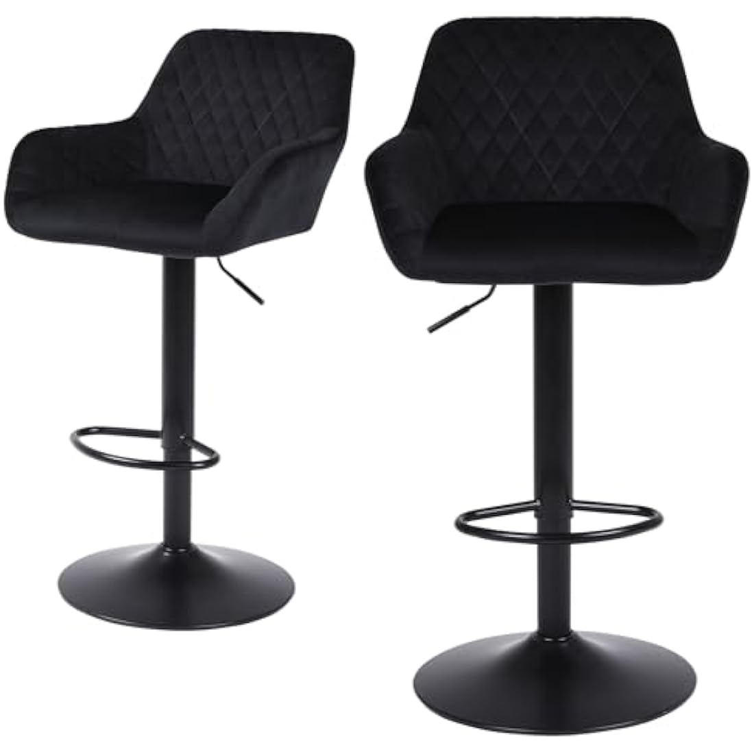 ralex-chair Bar Stools Set of 2, Height Adjustable Velvet Fabric Swivel Barstool Bar Chairs, Breakfast Dining Stools With Backrest and Armrest for Bar, Counter and Kitchen,Black