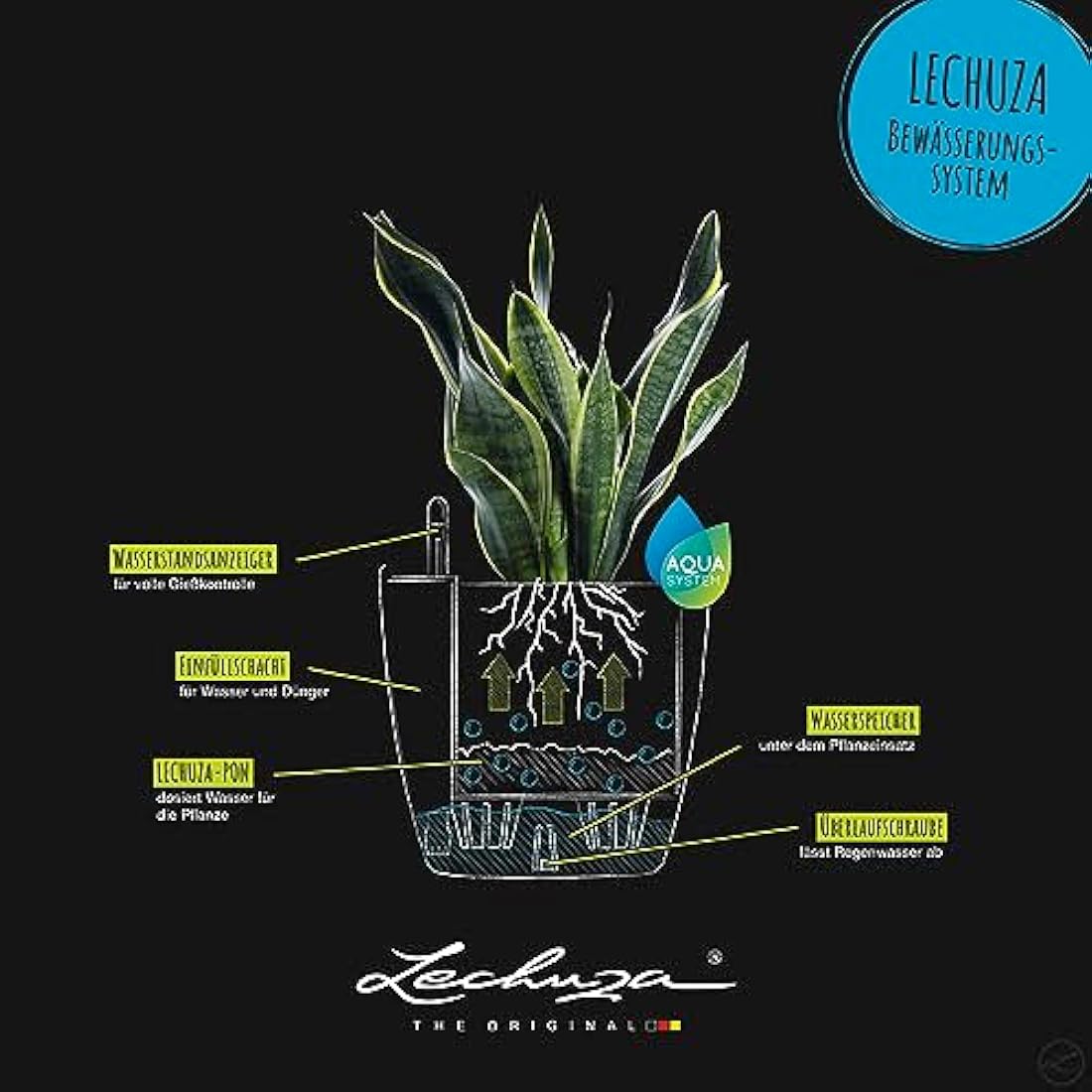 Lechuza CLASSICO Color 60 Self Watering Planter Large Garden Plastic Indoor and Outdoor Flower Plant Pot with Drainage Hole D60 H55.5 cm Slate