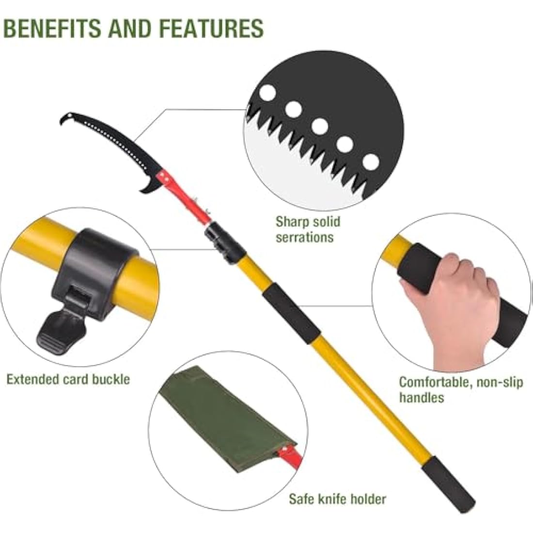 SUNORCHID Telescopic Tree Pruner - 14 Foot Pole Saw, Extendable Long Reach Tree Pruning Saw for Pruning and Trimming Branches and Leaves