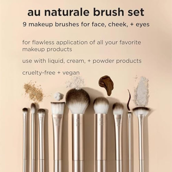 REAL TECHNIQUES Au Naturale Makeup Brush Kit, For Foundation, Powders, and Concealers, Premium Quality Face Brushes, 9 Piece Set, Gold