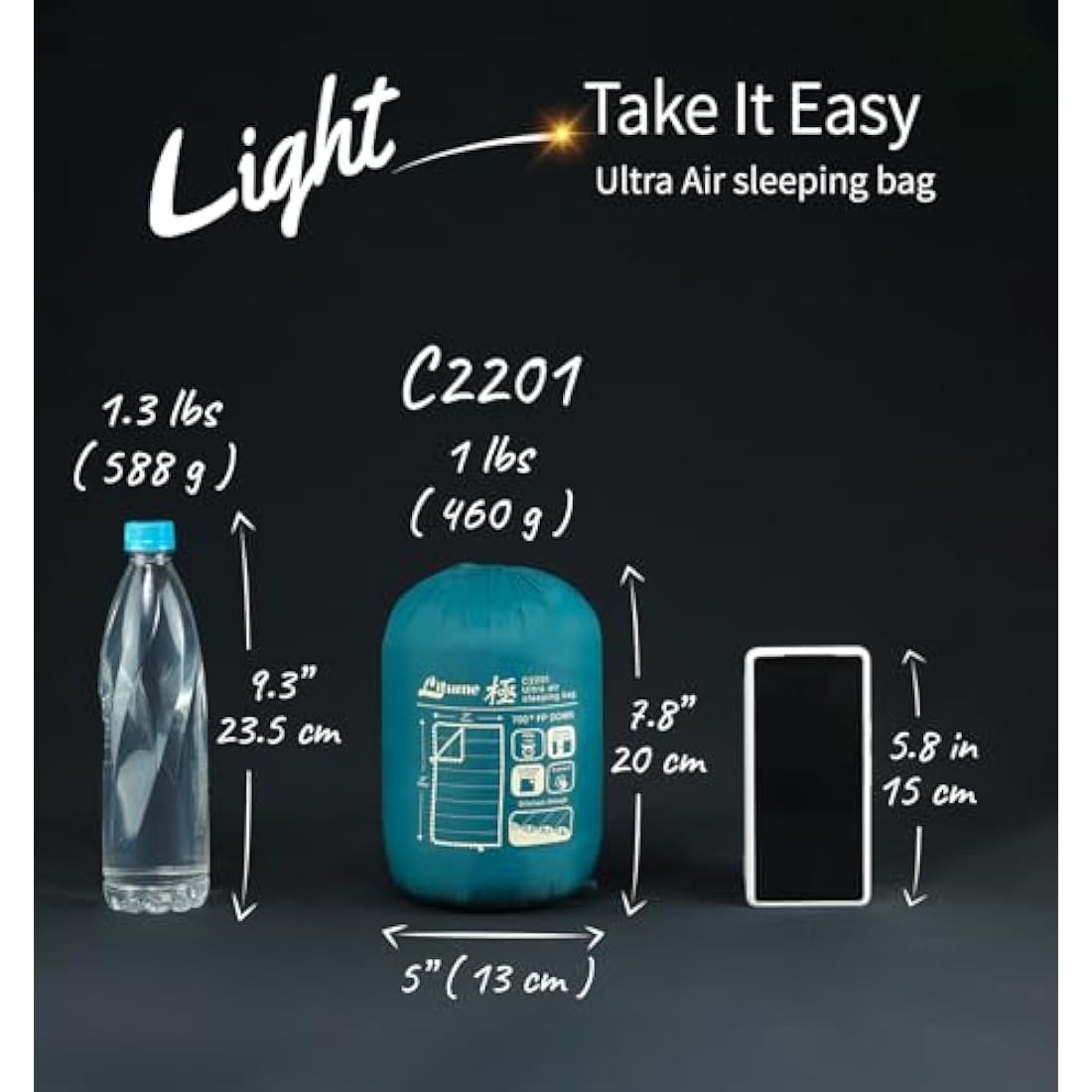 Litume Lightweight, Packable Sleeping Bag - 5-15°C, Double, for Backpacking, Camping, Family, Compact with Stuff Sack